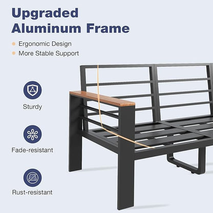 Aoxun Aluminum Patio Furniture Set 2 Seats, Oversized Outdoor Sectional with Washable Thick Cushions, Coffee Table and Waterproof Cover, Patio Conversation Sets for Porch, Balcony, Deck