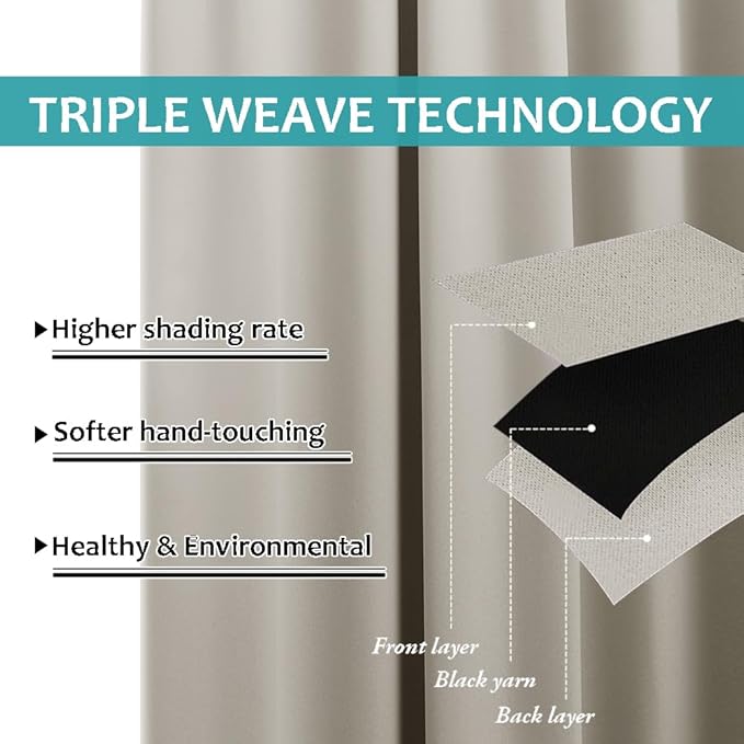 NICETOWN Patio Curtains for Outdoor Waterproof, Machine Washable Rustproof Grommet Thermal Insulated Room Darkening Outdoor Drapes Privacy for Balcony, W52 x L108, Natural, 1 Panel
