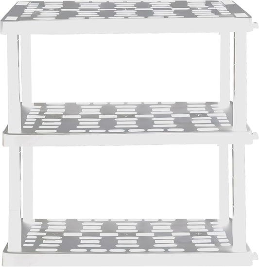 Oskar Heavy Duty Plastic Storage Shelves- for Garage, Kitchen, Bathroom Basement Kids Room, Stackable 3-Tier White, Organizer Rack for Books Shoes, Toys, Pantry, Cleaning and Closet Organization