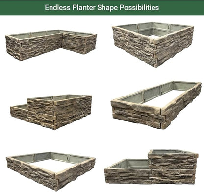 Raised Garden Bed Outdoor Tan/Brown Ledgestones Composite Polyurethane Natural Look Stone Garden Planter Box (4-Pack)