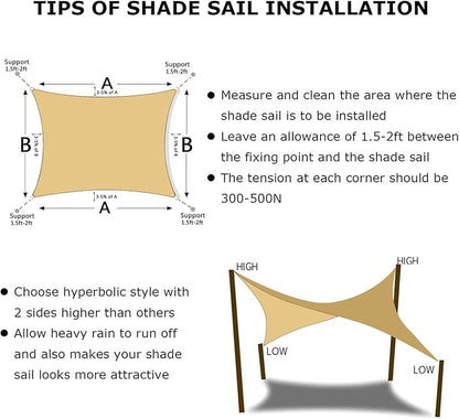 KANAGAWA 6'X10' Sand Custom Size Sun Shade Sail Rectangle UV Block Canopy Cover for Patio Backyard Lawn Garden Outdoor (Customized Available)
