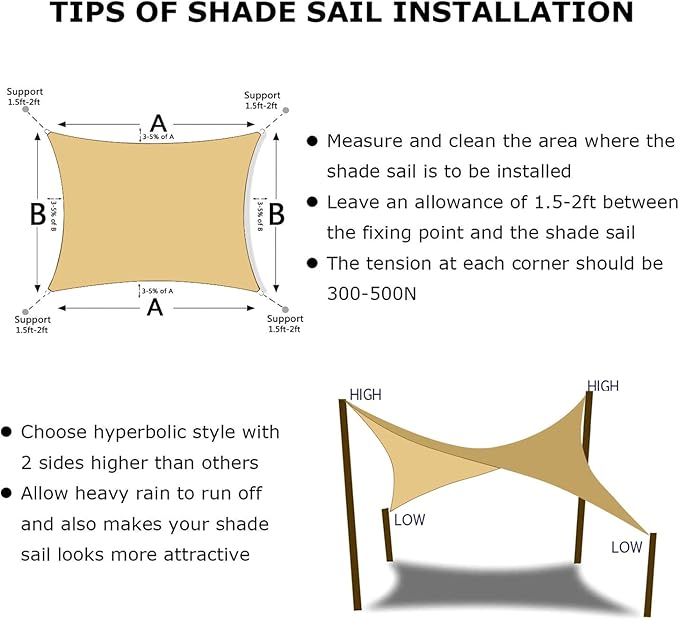 KANAGAWA 21'X24' Sand Custom Size Sun Shade Sail Rectangle UV Block Canopy Cover for Patio Backyard Lawn Garden Outdoor (Customized Available)
