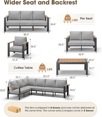 Aluminum Outdoor Patio Furniture 3 Seats, All-Weather Outdoor Patio Sofa with Washable Thick Cushion, Morden Patio Couch for Porch, Balcony, Deck, Yard, Gray