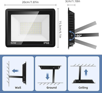 50W Flood Lights Outdoor,8000LM Bright LED Work Light,IP66 Waterproof Outside Lights for Yard with Switch and 6.5FT Plug,6500K Daylight White Portable Outdoor Yard Light for Garage,Garden,Stadium