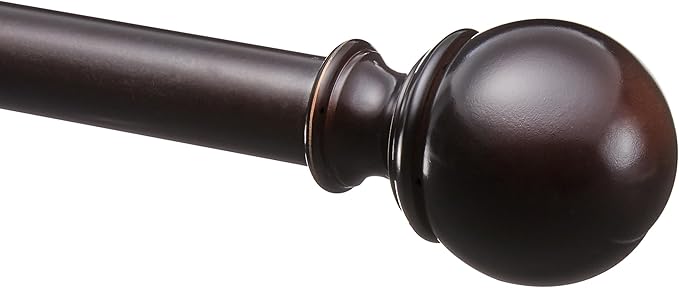 Amazon Basics Adjustable Sturdy Curtain Rod for Windows with Round Finials, Easy Install Hardware, 1-Inch Rod, 72" to 144", Dark Bronze, 1-Pack