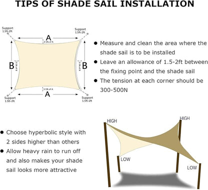 KANAGAWA 14'X16' Cream Custom Size Sun Shade Sail Rectangle UV Block Canopy Cover for Patio Backyard Lawn Garden Outdoor (Customized Available)