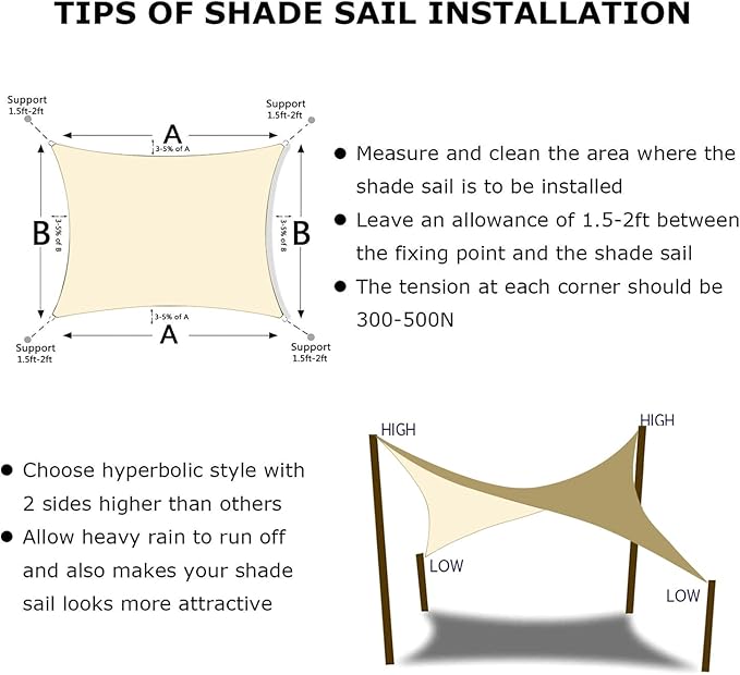 KANAGAWA 6'X12' Cream Custom Size Sun Shade Sail Rectangle UV Block Canopy Cover for Patio Backyard Lawn Garden Outdoor (Customized Available)