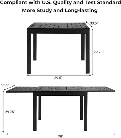 Grand patio 9-Piece Outdoor Dining Set, 8 Leather-Look Wicker Swivel Patio Chairs & 1 Extendable Rectangular Dining Table, Black