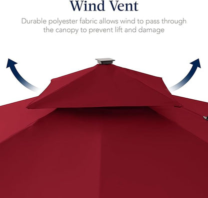 Best Choice Products 12x12ft LED Cantilever Patio Umbrella w/Base Included & 360° Rotation, Large Solar Offset Hanging Outdoor Sun Shade for Deck, Backyard Table w/Stand & Lights – Burgundy