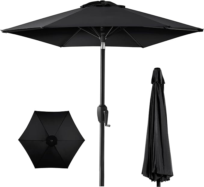 Best Choice Products 7.5ft Heavy-Duty Round Outdoor Market Table Patio Umbrella w/Steel Pole, Push Button Tilt, Easy Crank Lift - Black