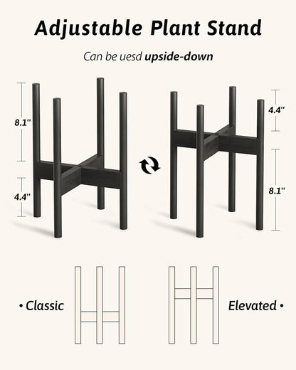 Adjustable Plant Stand Indoor, Bamboo Plant Stand Fits 8 9 10 11 12 Inches, Small Corner Planter Holder for Indoor Plants, Single Floor Plant Stands for Living Room Balcony, Inky