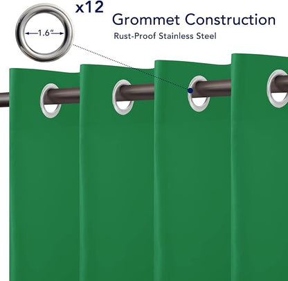 PureFit Outdoor Curtains for Patio Waterproof Weatherproof, UV and Fade Resistant Outside Curtains for Gazebo, Front Porch, Pergola, Sun Blocking Privacy Curtain, 100W x 84L inch, 1 Panel, Green