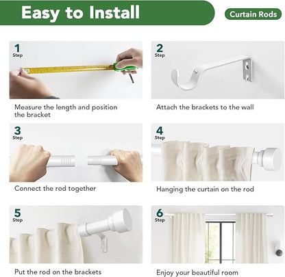 Curtain Rods for Windows 72 to 144, 1 Inch Adjustable White Extra Long Heavy Duty Curtain Rod for Patio Bedroom, Modern Style Indoor Outdoor Window Drapery Rods with End Caps, Size 32" - 150"