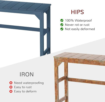Stoog Patio Bar Table, All-Weather Outdoor Bar Height Table with Adjustable Feet, Low Maintenance, for Balcony, Deck, Porch, and Poolside, Blue