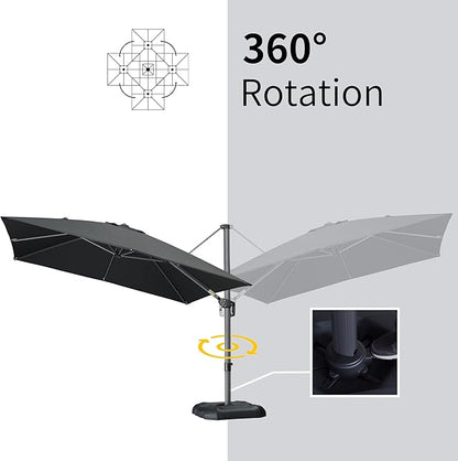 PURPLE LEAF 9' X 11.5' Square Cantilever Umbrella Patio Umbrella with Base Outdoor Umbrella Aluminum Offset with 360-degree Rotation for Garden Deck Pool Patio Black