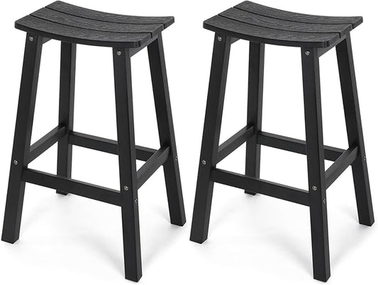 Stoog All-Weather Bar Stools Set of 2, 28" Height Outdoor Bar Stools with 400 lbs Weight Capacity, Low Maintenance, for Patio, Deck, Kitchen Counter, and Garden, Black