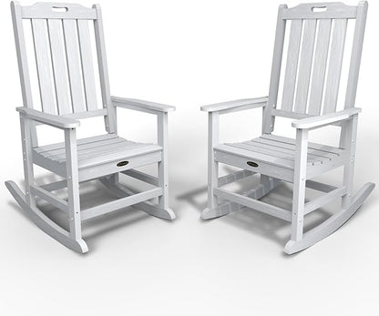 Oversized Rocking Chair Set of 2, Outdoor Rocking Chair for Adults, All Weather Resistant Porch Rocker for Lawn Garden, White