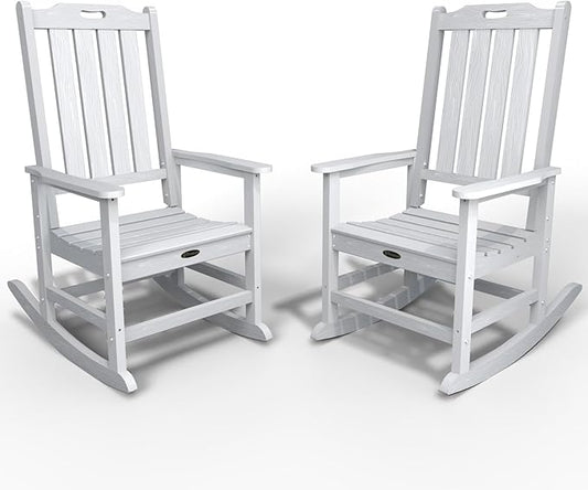 Oversized Rocking Chair Set of 2, Outdoor Rocking Chair for Adults, All Weather Resistant Porch Rocker for Lawn Garden, White