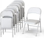 8 Pack Leather Chair | Foldable & Stackable | 350 lbs Capacity Steel Frame Seats for Indoor or Outdoor | Commercial Use Events Wedding Party Events Bulk Picnic Kitchen Dining - White