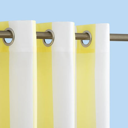 Sun Zero Valencia 2-Pack Cabana Stripe Indoor/Outdoor UV Protectant Energy Efficient Grommet Curtain Panel Pair, Yellow, 54" x 84"