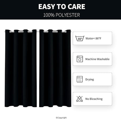DIVA EN CAMINO DEC Outdoor Patio Curtain Waterproof Darkening Thermal Insulated Indoor Curtains for Bedroom, Porch, Living Room, Pergola, Cabana, W52 x L95, Black, Set of 2 Panels