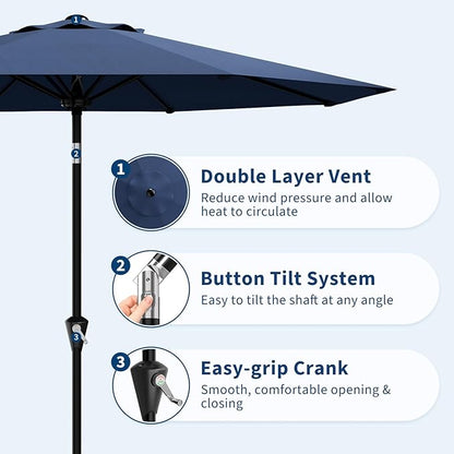 Garvee 10FT Patio Umbrella - Outdoor Table Umbrella with Smooth Crank Lift, Push Button Tilt and 8 Sturdy Ribs - Market Umbrella UV Protection Waterproof for Pool, Deck, Yard, Garden (Navy Blue)