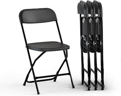 4 PACK White Foldable Plastic Chair | Folding & Stackable | 350 lbs Capacity Steel Frame Seats for Indoor Outdoor | Commercial Use Events Wedding Party Events Bulk Picnic Kitchen Dining