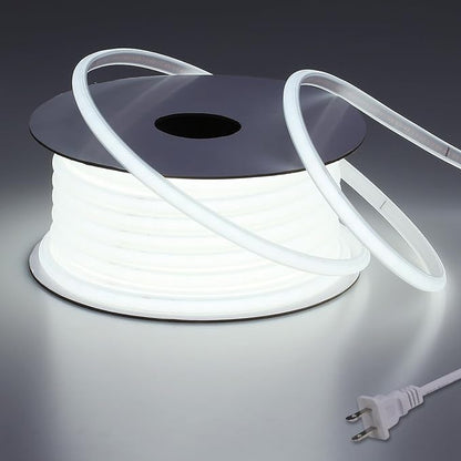 AC 110V COB LED Strip Lights Outdoor Waterproof 65.6ft, 6000K Cool White Super Bright 200W CRI 90+ LED Rope Light, IP65 Flexible Cuttable, for Bedroom Garden Commercial House