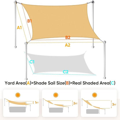 Quictent 24X24FT Large Oversized 185G HDPE Square Sun Shade Sail Canopy 98% UV Block Outdoor Patio Garden with Hardware Kit