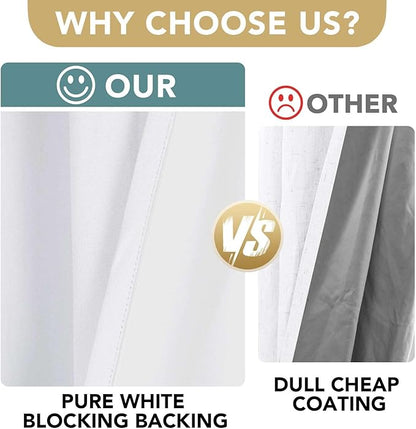 H.VERSAILTEX Primitive Linen Curtains 100% Blackout Curtain Drapes Burlap Curtains with White Thermal Insulated Liner, Grommet Top Drapes Living Room/Bedroom (2 Panels, 42 x 54 Inch, Pure White)