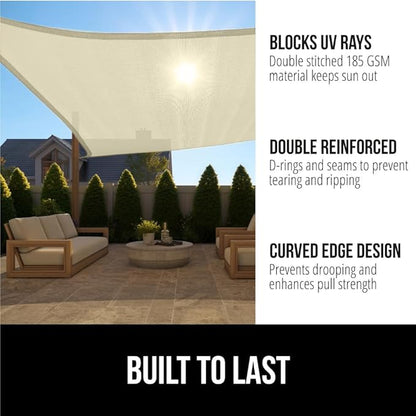 GORILLA GRIP Heavy Duty Sun Shade, UV Protection Fade Tear and Rust Resistant Rectangle Sunshade Canopy, Curved Edges Blocks Sunlight, Breathable Sail, Outdoor Patio, Lawn Garden, 6x10 FT Butter Cream