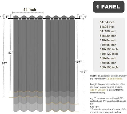 BONZER Waterproof Outdoor Curtains for Patio Porch Pergola Cabana Thick Privacy Wide Grommet Indoor Curtains for Bedroom Living Room, 1 Panel, 110W x 108L inch, Charcoal
