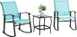 Vongrasig 3 Piece Outdoor Rocking Bistro Set, Textilene Fabric Small Patio Furniture Set, Front Porch Rocker Chairs Conversation Set with Glass Table for Lawn, Garden, Balcony, Poolside (Blue)
