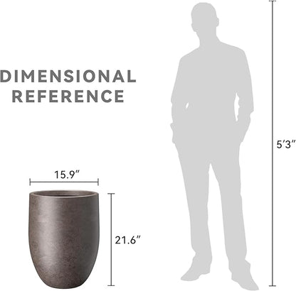 Kante Tall Concrete Planter, 21.7-Inch Height Weathered Brown Large Indoor Outdoor Plant Pot with Drainage Hole for Patio Garden Home, Modern Decor for Flowers and Tree