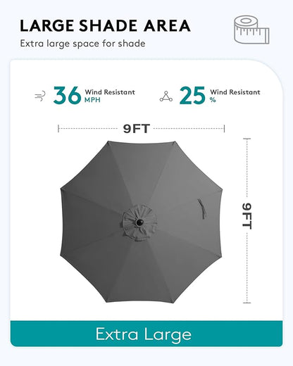 SERWALL Outdoor Bar Set with 9ft Umbrella, All-Weather HDPE Patio Bar Chairs and Table, Outdoor Furniture Set for Poolside, Backyard, Garden - Brown
