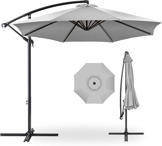 Best Choice Products 10ft Offset Cantilever Hanging Market Patio Umbrella, 8 Sturdy Ribs, Easy Adjustment - Fog Gray