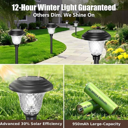 BEAU JARDIN 8 Pack Solar Pathway Lights Outdoor Solar Powered Light Christmas Gift Waterproof Glass High Lumen for Garden Landscape Path Yard Walkway Patio Driveway Outside White Color Changing Black