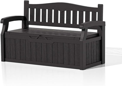 Patiowell 75 Gallon Plastic Storage Bench, Water-Resistant Deck Box for Patio Furniture, Garden Tools, Pool Storage and Outdoor Cushions, Black