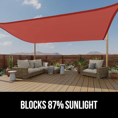 GORILLA GRIP Heavy Duty Sun Shade, UV Protection Fade Tear and Rust Resistant Rectangle Sunshade Canopy, Curved Edges Blocks Sunlight, Breathable Sail, Outdoor Patio, Lawn Garden 10x10 FT Terra
