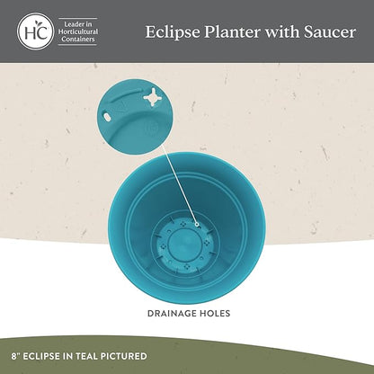 The HC Companies 20 Inch Eclipse Round Planter Pots with Drainage Holes & Attached Saucer, Lightweight UV-Resistant Plastic Indoor & Outdoor Planters, 2-Pack Flower Pots, Garden Home Decor, Sandstone
