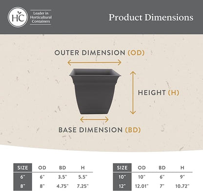 The HC Companies 6 Inch Eclipse Square Planter Pots with Drainage Holes & Attached Saucer, Lightweight UV-Resistant Plastic Indoor Outdoor Planters, 4-Pack Flower Pots for Garden & Home Decor, Red