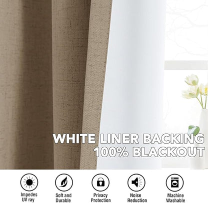 H.VERSAILTEX Linen Curtains 100% Blackout Curtains for Bedroom 108 inch Long Full Light Blocking Nature Linen Blended Window Curtains for Living Room Nickel Grommet (2 Panels, Heathered Macchiato)