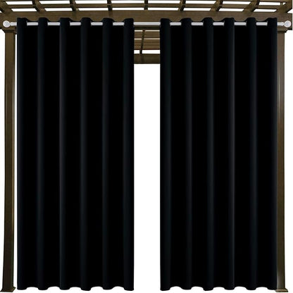 Water Proof Outside Curtains with Grommet Top for Porch, W84 x L95 Thermal Insulated Washable Light Block Outdoor Divider Drapes for Patio Gazebo Deck Pool Area Pergola Cabana (Black)