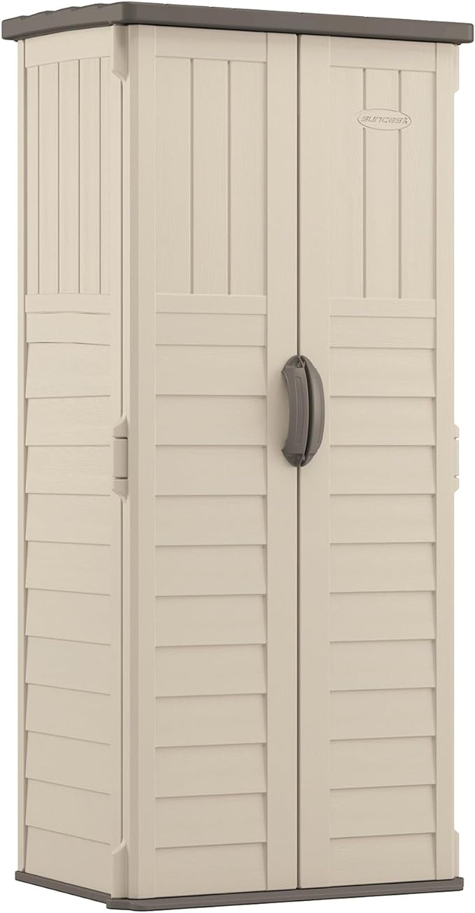 Suncast Vertical Outdoor Storage Shed with All-Weather Construction, Vanilla