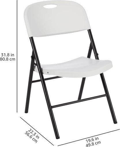 Amazon Basics Portable Folding Plastic Chair with Back Support, Easy to Fold and Store, 350-Pound Capacity, White, 2-Pack