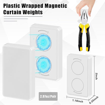 36pcs Outdoor Curtain Weights, Plastic Wrapped Magnetic Drapery Weights, Waterproof Heavy Duty Curtain Magnets for Heavy Wind Outside, Shower Curtain, Tablecloth, Flag (White)