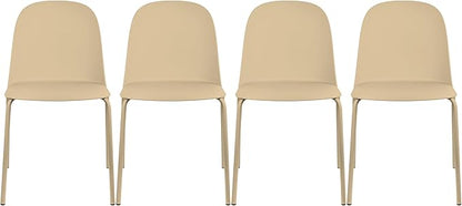 2xhome Set of 4 Modern Stackable Armless Dining Chairs | Plastic Shell Seat with Metal Legs | Indoor or Outdoor Use | Home Kitchen Patio, Beige