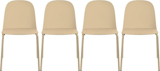 2xhome Set of 4 Modern Stackable Armless Dining Chairs | Plastic Shell Seat with Metal Legs | Indoor or Outdoor Use | Home Kitchen Patio, Beige
