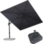 PURPLE LEAF 9' X 12' Right-left Tilt Patio Umbrella with Base Outdoor Cantilever Swivel Rectangle Umbrella Offset Umbrella with 360-degree Rotation for Garden Deck Pool Patio Light Grey