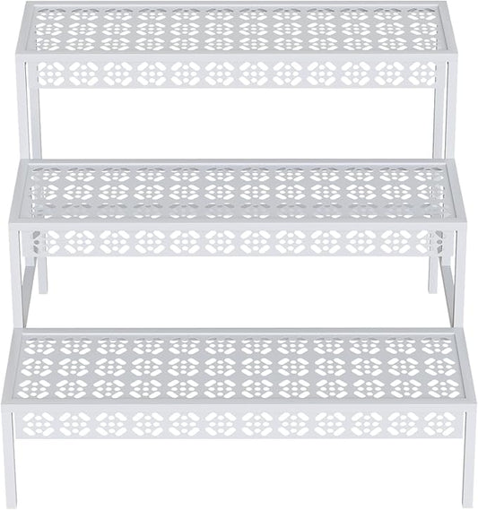 Garden 4 you 3 Tiers Metal Plant Stand,Rectangular Ladder Flower Pots Outdoor Plant Rack, Indoor Plant Display Rack, Heavy Duty Utility Storage Organizer for Home Garden Patio Balcony, Stair Style(White)